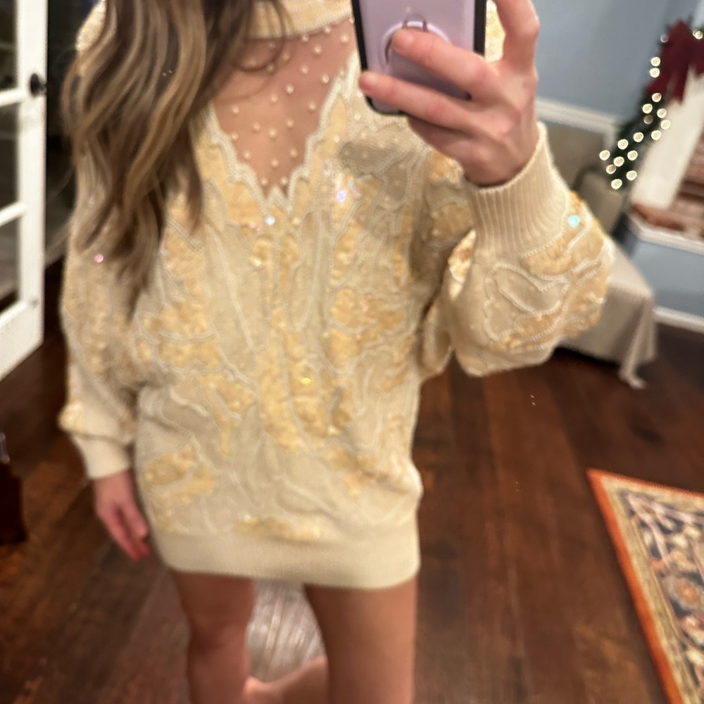 Vintage cream sweater with beading and sequin details